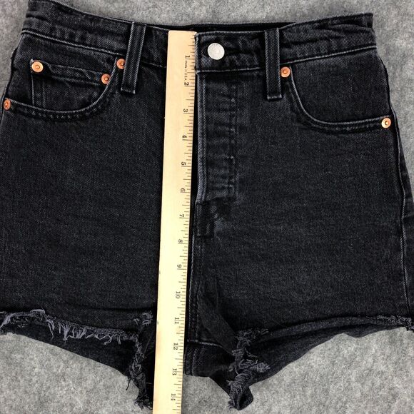 Levi’s- Premium Ribcage Shorts Black High Rise Cut Off Frayed Hem Faded - Picture 7 of 12